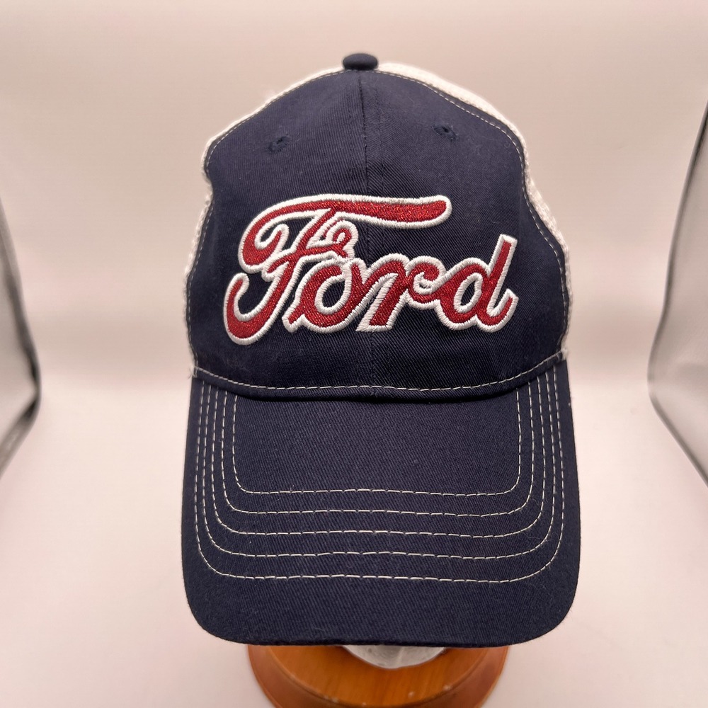 Ford Motor Company Navy Blue White Mesh Trucker Hat Infinity Her Adjustable Cap